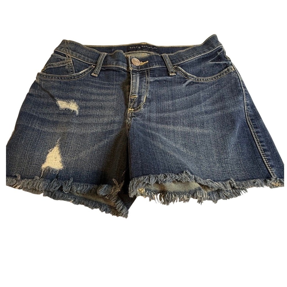 Rock & Republic Womens Distressed Frayed Denim Shorts Blue Size 4
